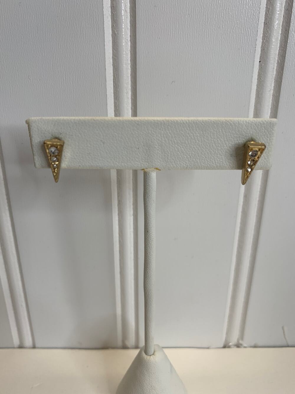 Gold Rhinestone Triangle .5" Earrings
